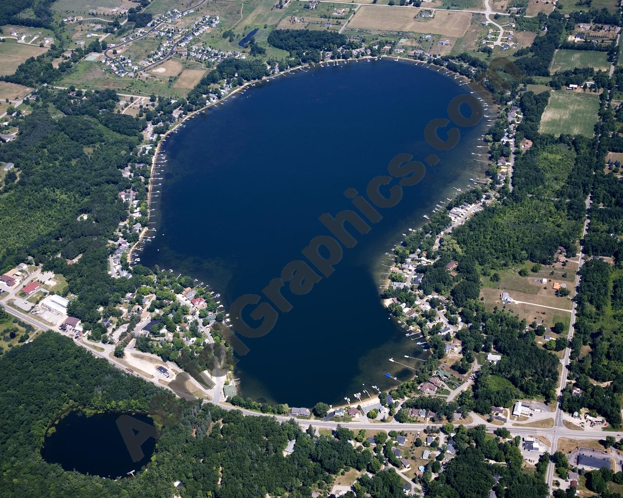 Aerial image of [5000] Bostwick Lake in Kent, MI with Canvas Wrap frame