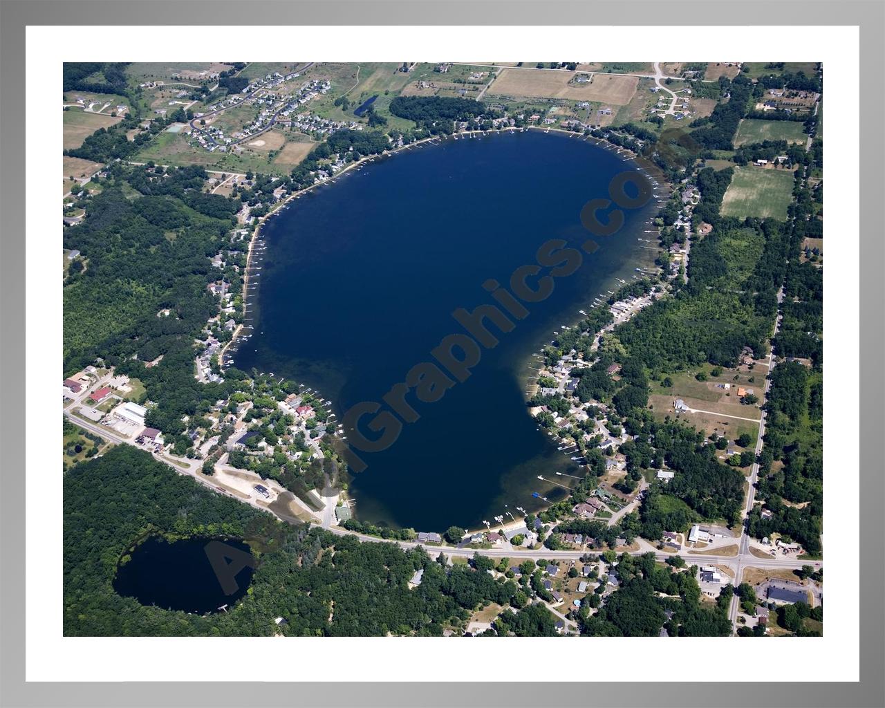 Aerial image of [5000] Bostwick Lake in Kent, MI with Silver Metal frame