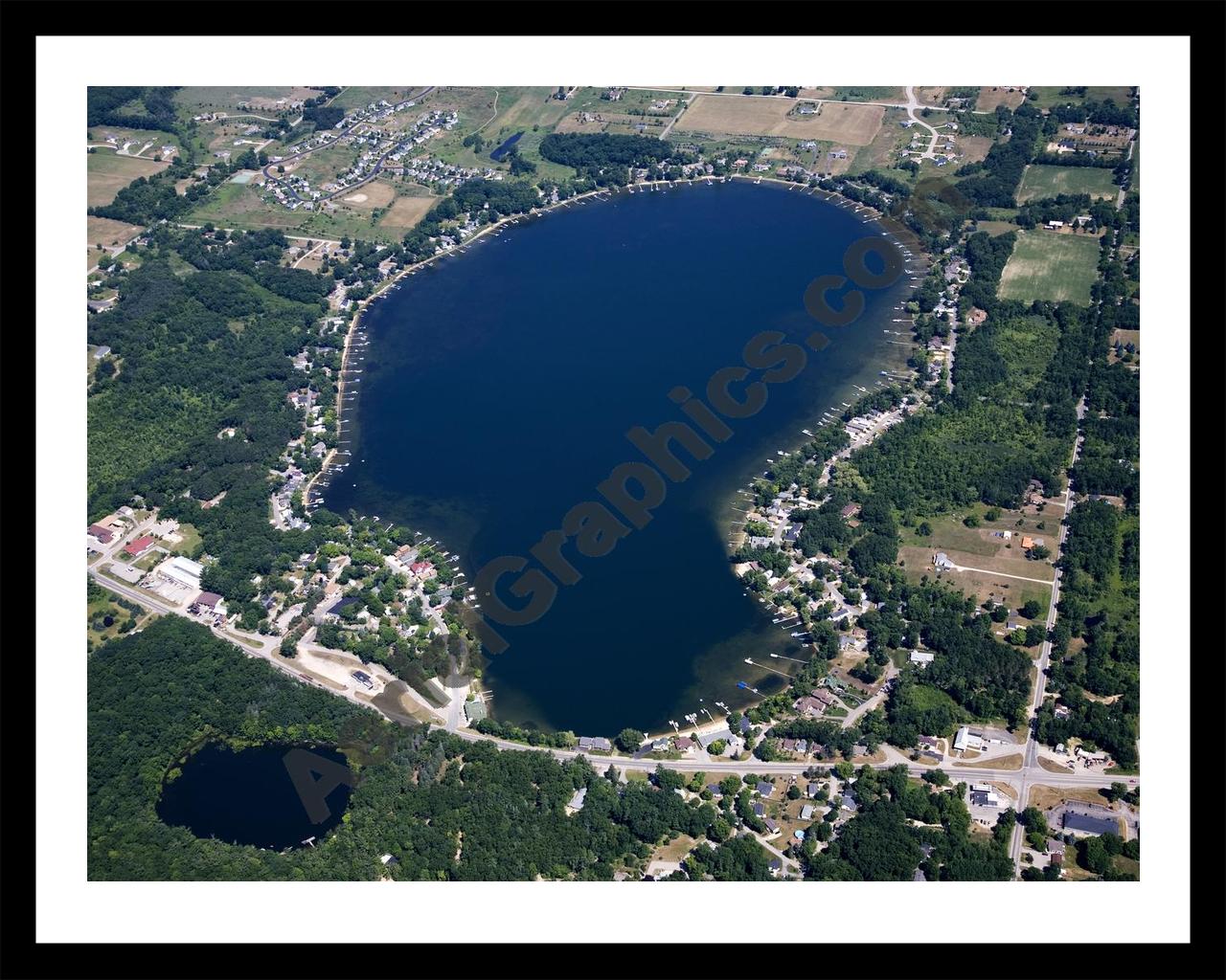 Aerial image of [5000] Bostwick Lake in Kent, MI with Black Metal frame