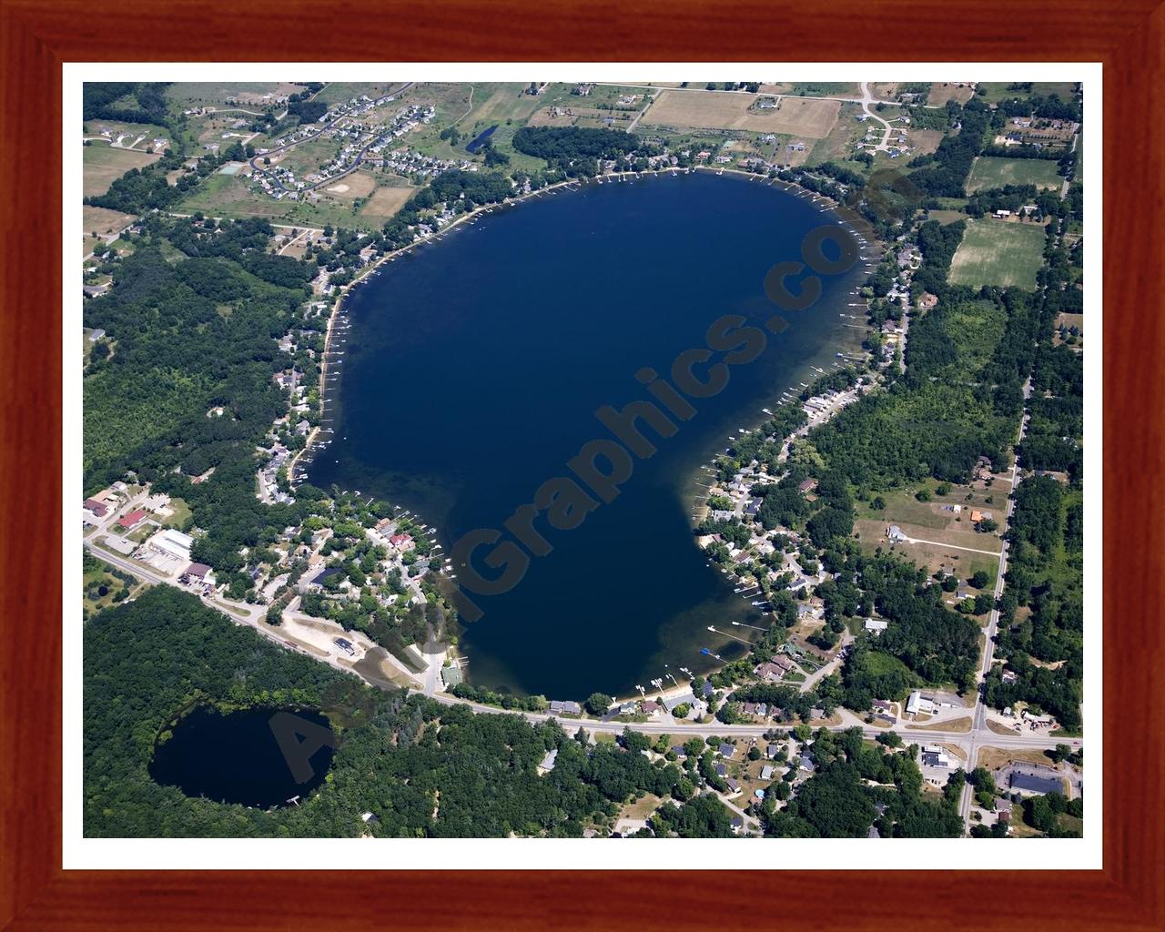 Aerial image of [5000] Bostwick Lake in Kent, MI with Cherry Wood frame