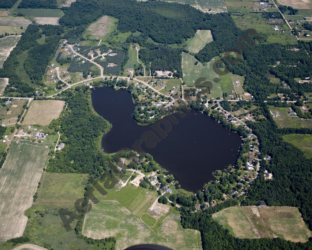 Aerial image of [5001] Cowan Lake in Kent, MI with Canvas Wrap frame