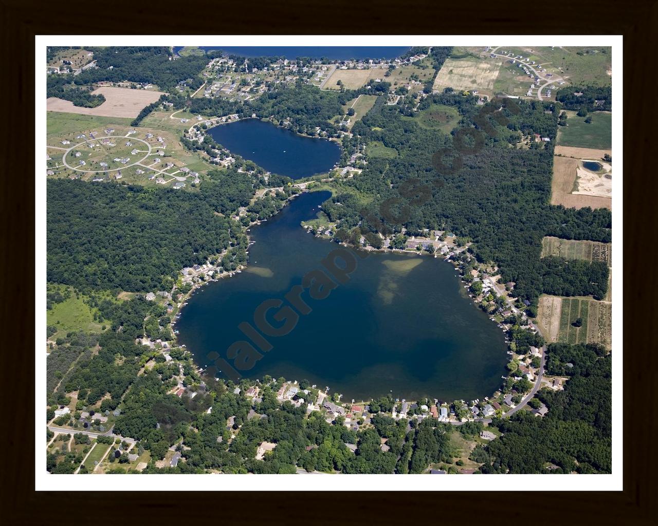 Aerial image of [5002] Brower Lake in Kent, MI with Black Wood frame