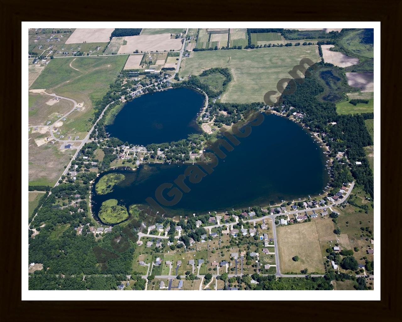 Aerial image of [5003] Myers Lake in Kent, MI with Black Wood frame