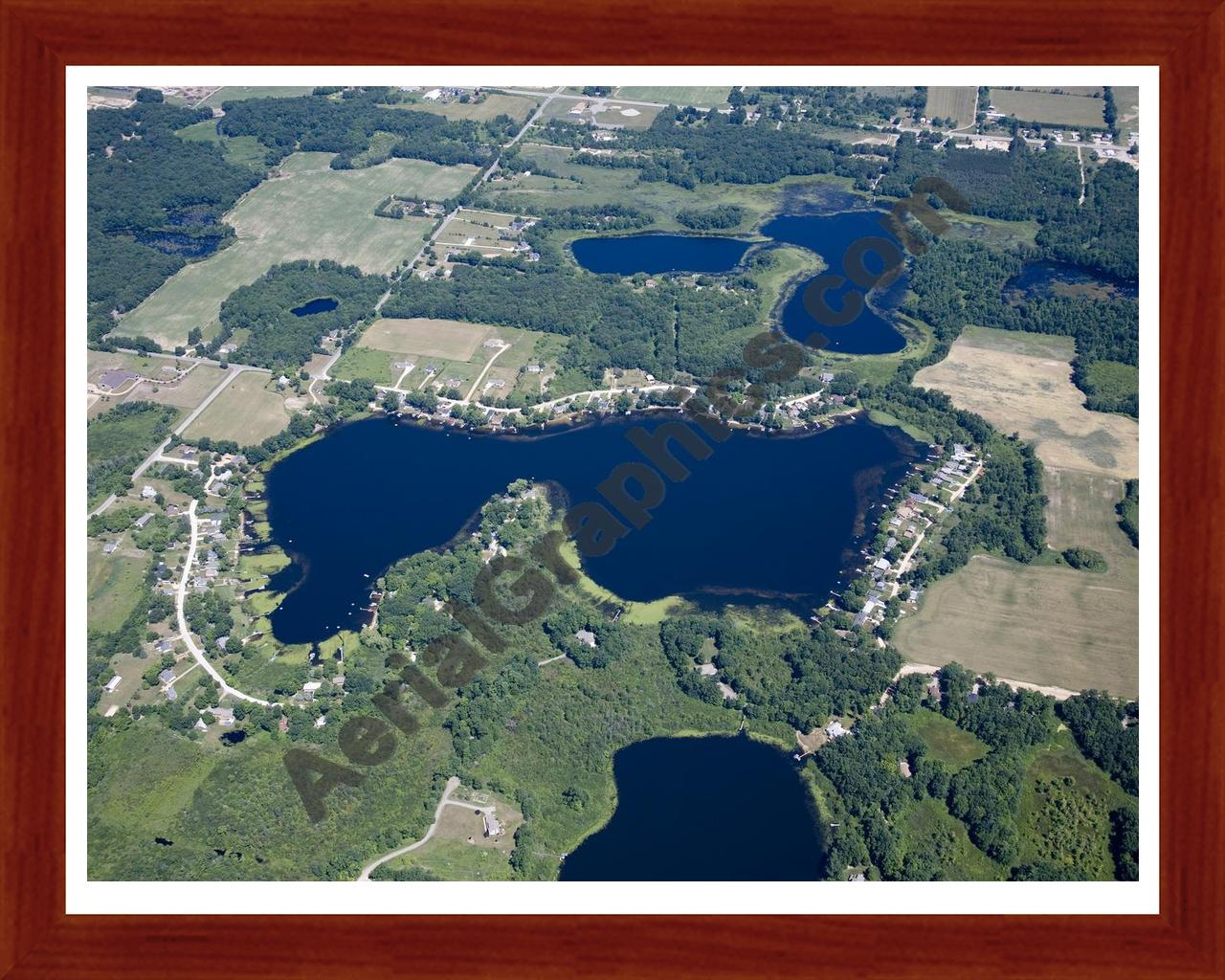 Aerial image of [5004] Scram Lake in Kent, MI with Cherry Wood frame