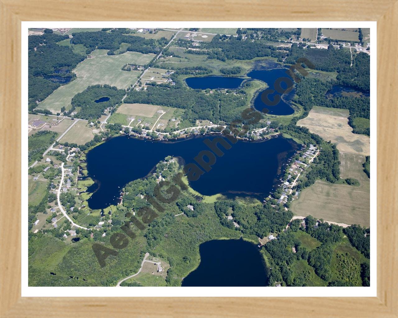 Aerial image of [5004] Scram Lake in Kent, MI with Natural Wood frame