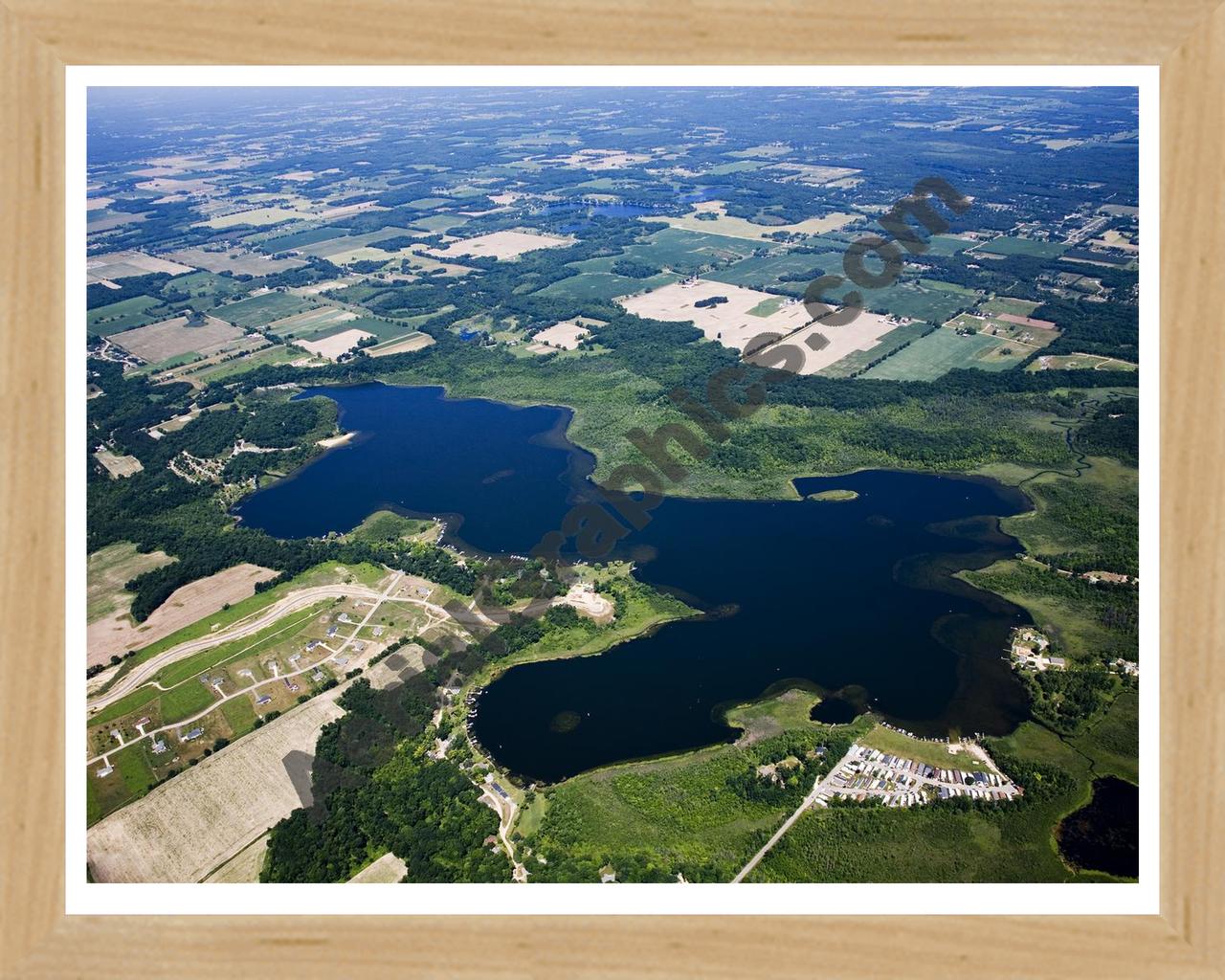 Aerial image of [5005] Wabasis Lake in Kent, MI with Natural Wood frame