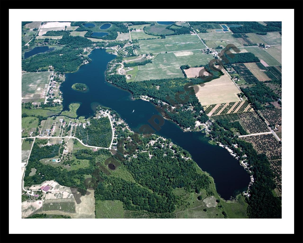 Aerial image of [5006] Big Pine Island Lake in Kent, MI with Black Metal frame