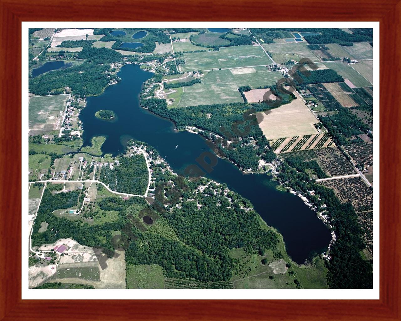 Aerial image of [5006] Big Pine Island Lake in Kent, MI with Cherry Wood frame