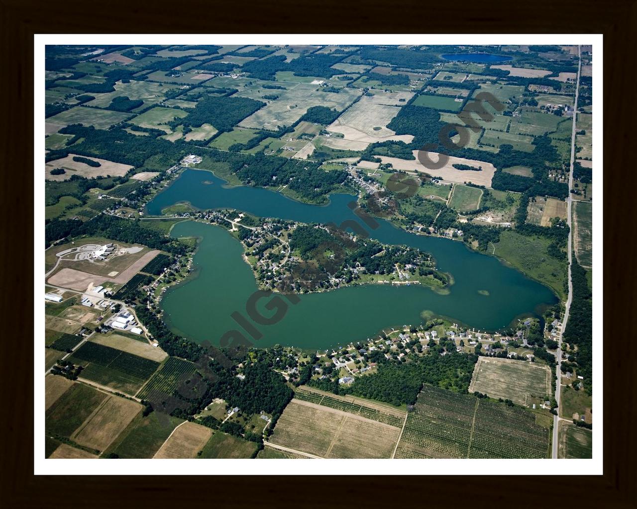 Aerial image of [5007] Murray Lake in Kent, MI with Black Wood frame