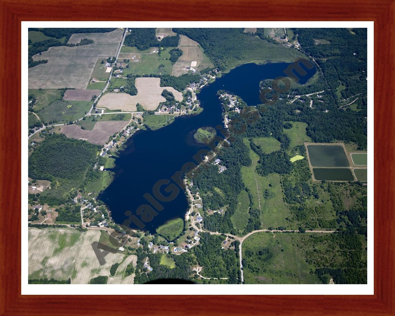 Aerial image of [5008] Big Crooked Lake in Kent, MI with Cherry Wood frame