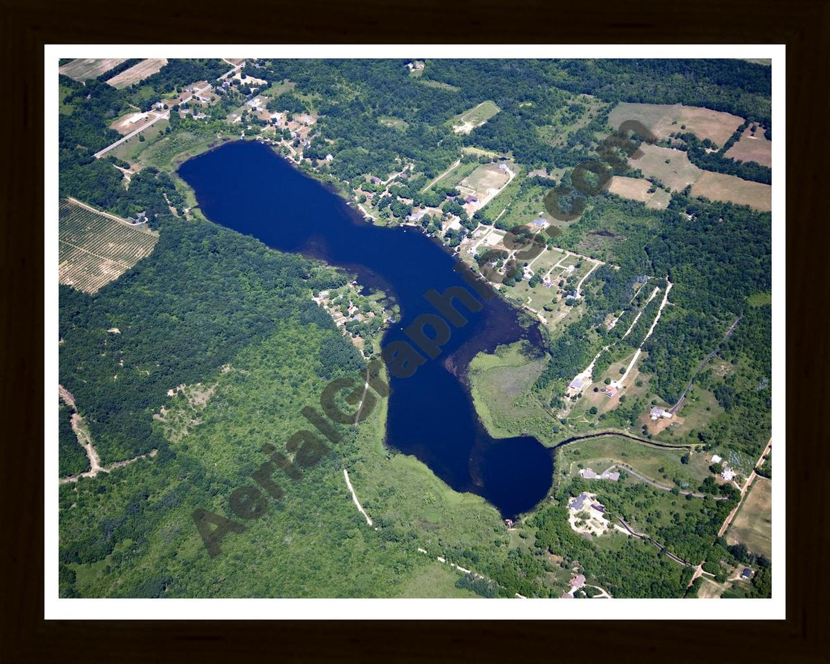 Aerial image of [5009] Slayton Lake in Kent, MI with Black Wood frame