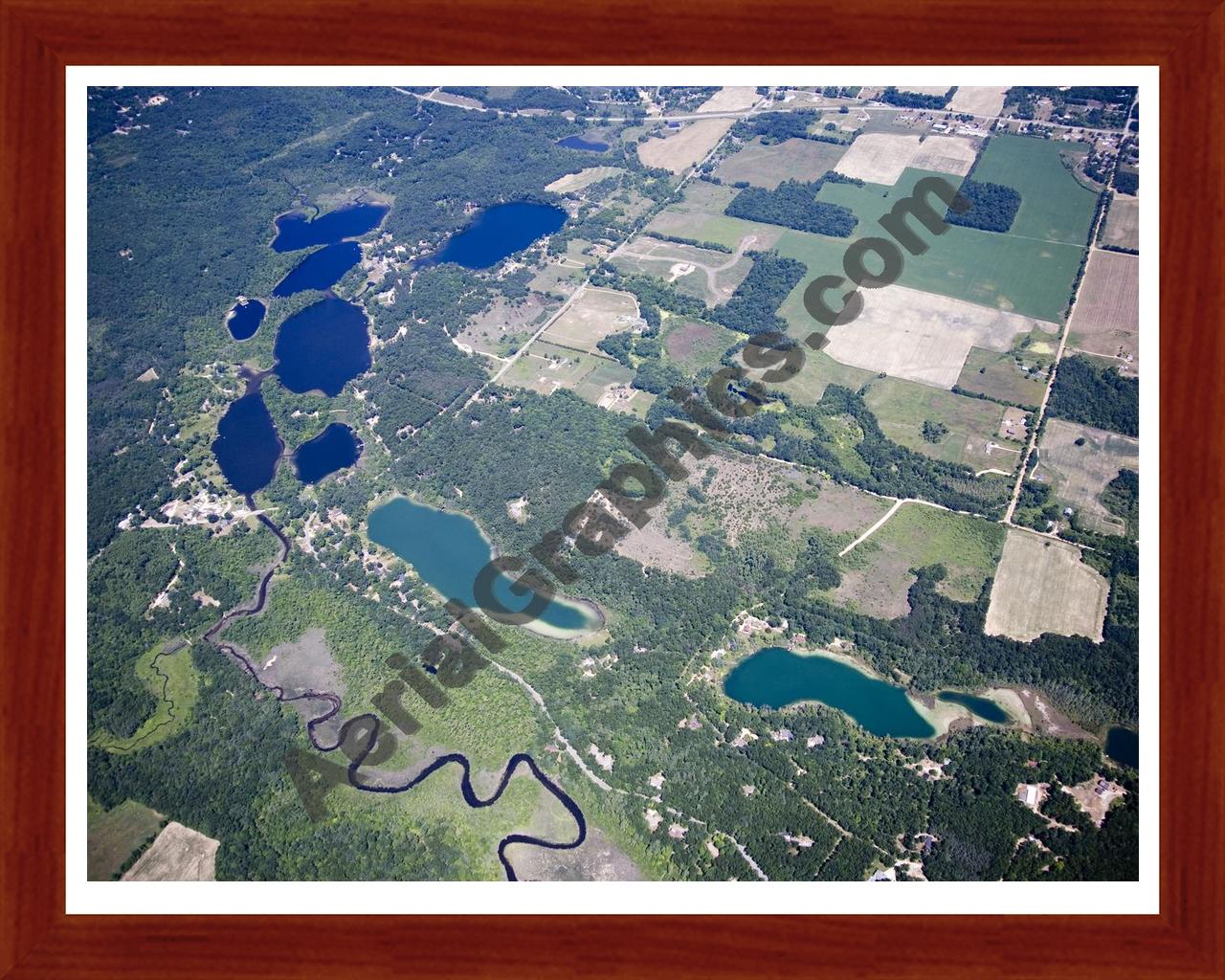 Aerial image of [5012] Morgan & Chain Lakes in Kent, MI with Cherry Wood frame