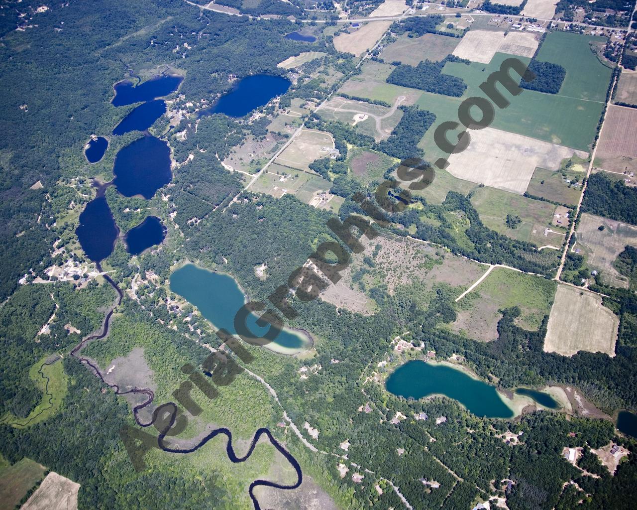 Aerial image of [5012] Morgan & Chain Lakes in Kent, MI with Canvas Wrap frame