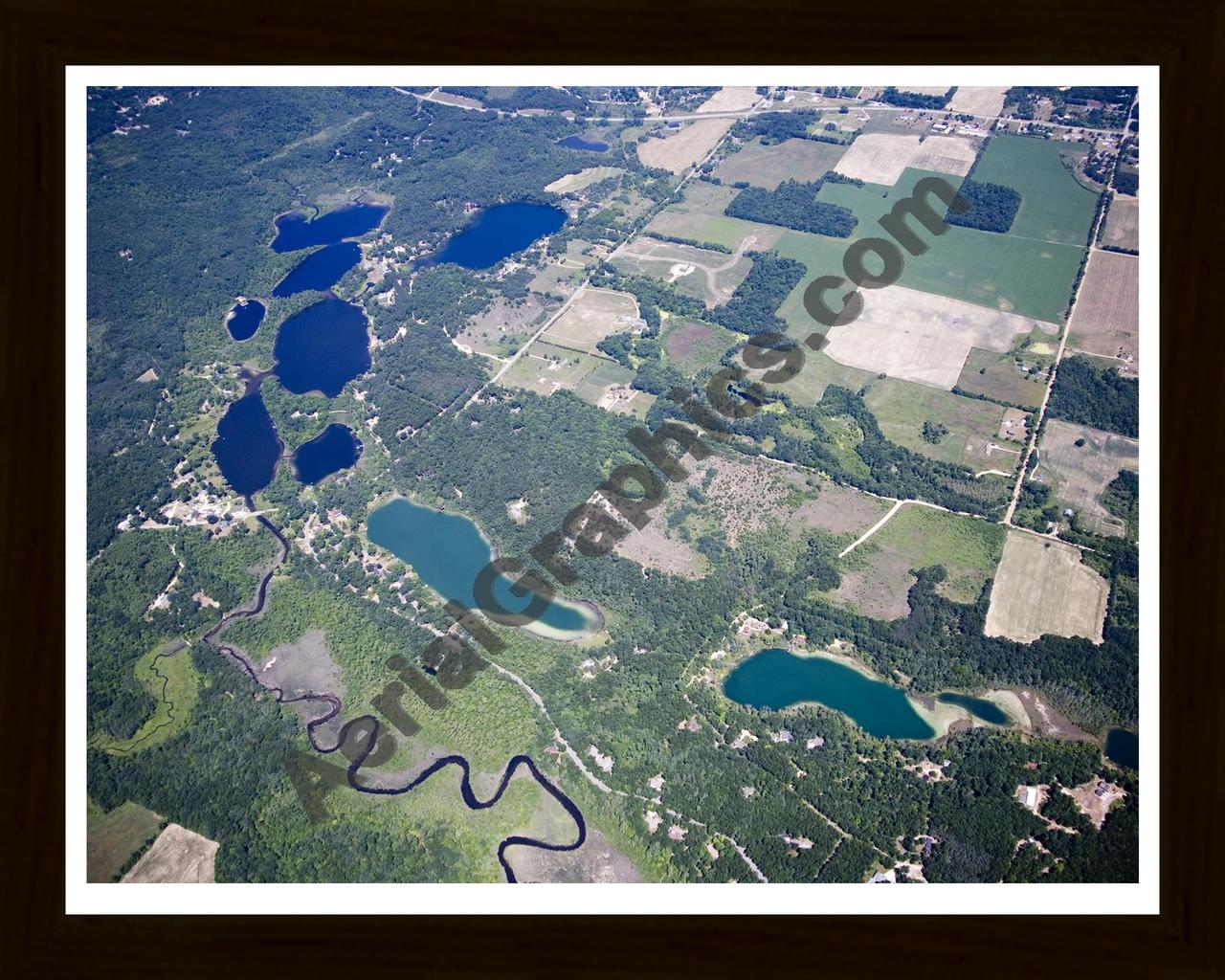 Aerial image of [5012] Morgan & Chain Lakes in Kent, MI with Black Wood frame