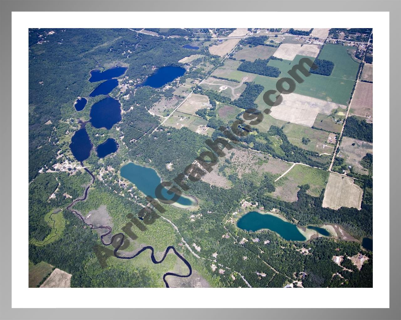 Aerial image of [5012] Morgan & Chain Lakes in Kent, MI with Silver Metal frame