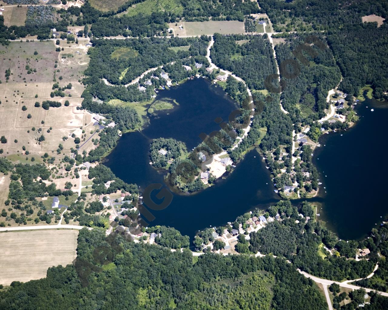 Aerial image of [5013] Horseshoe Lake in Kent, MI with Canvas Wrap frame