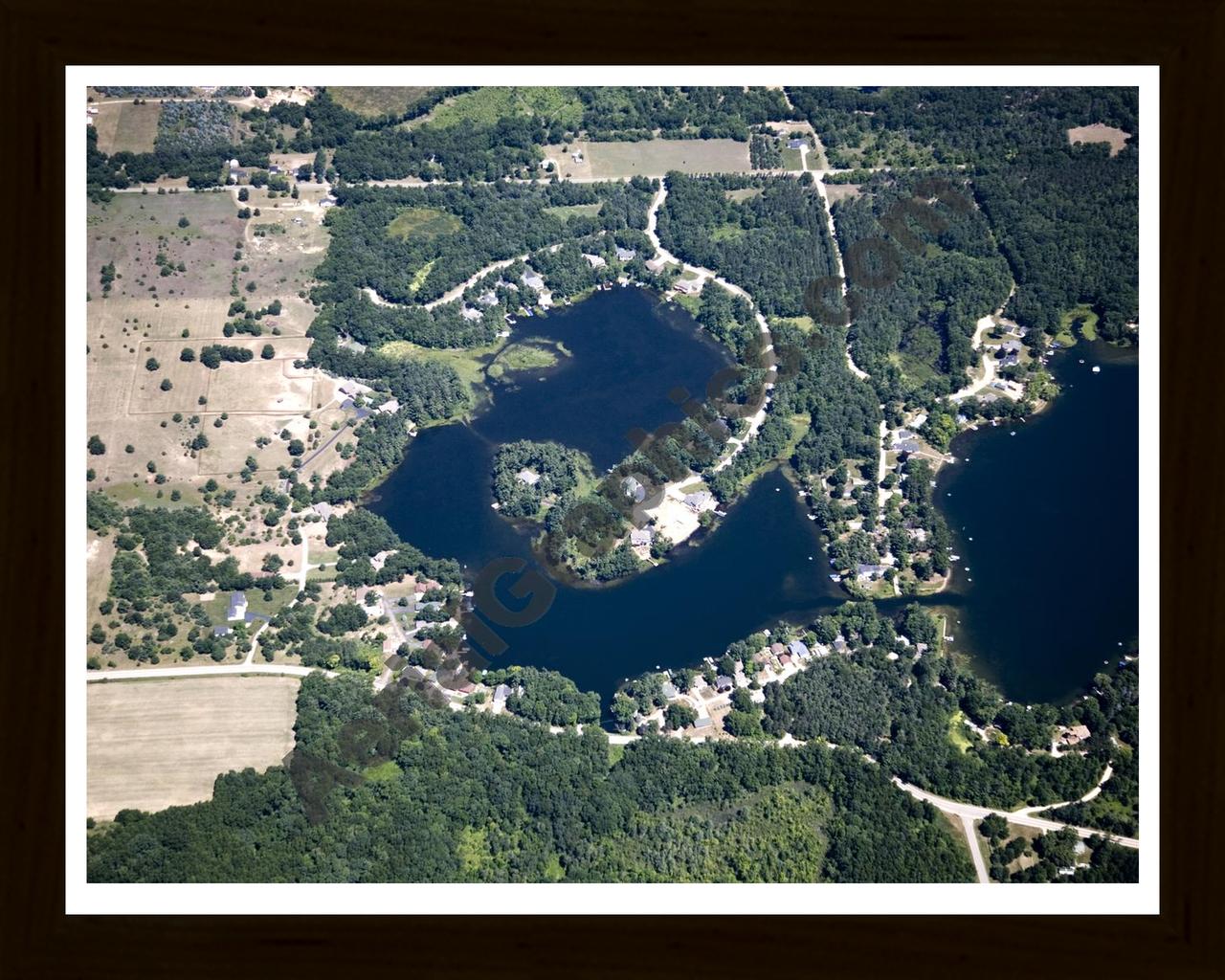 Aerial image of [5013] Horseshoe Lake in Kent, MI with Black Wood frame