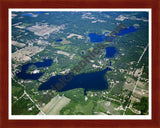 Aerial image of [5015] Horseshoe Lake and Woodbeck Lake in Kent, MI with Cherry Wood frame