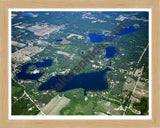 Aerial image of [5015] Horseshoe Lake and Woodbeck Lake in Kent, MI with Natural Wood frame