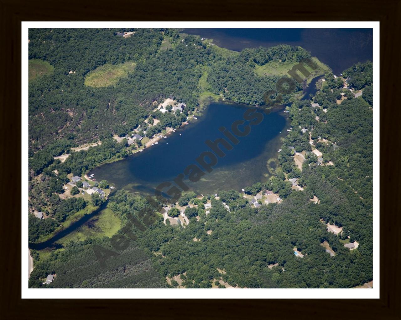 Aerial image of [5016] Banks Lake in Kent, MI with Black Wood frame