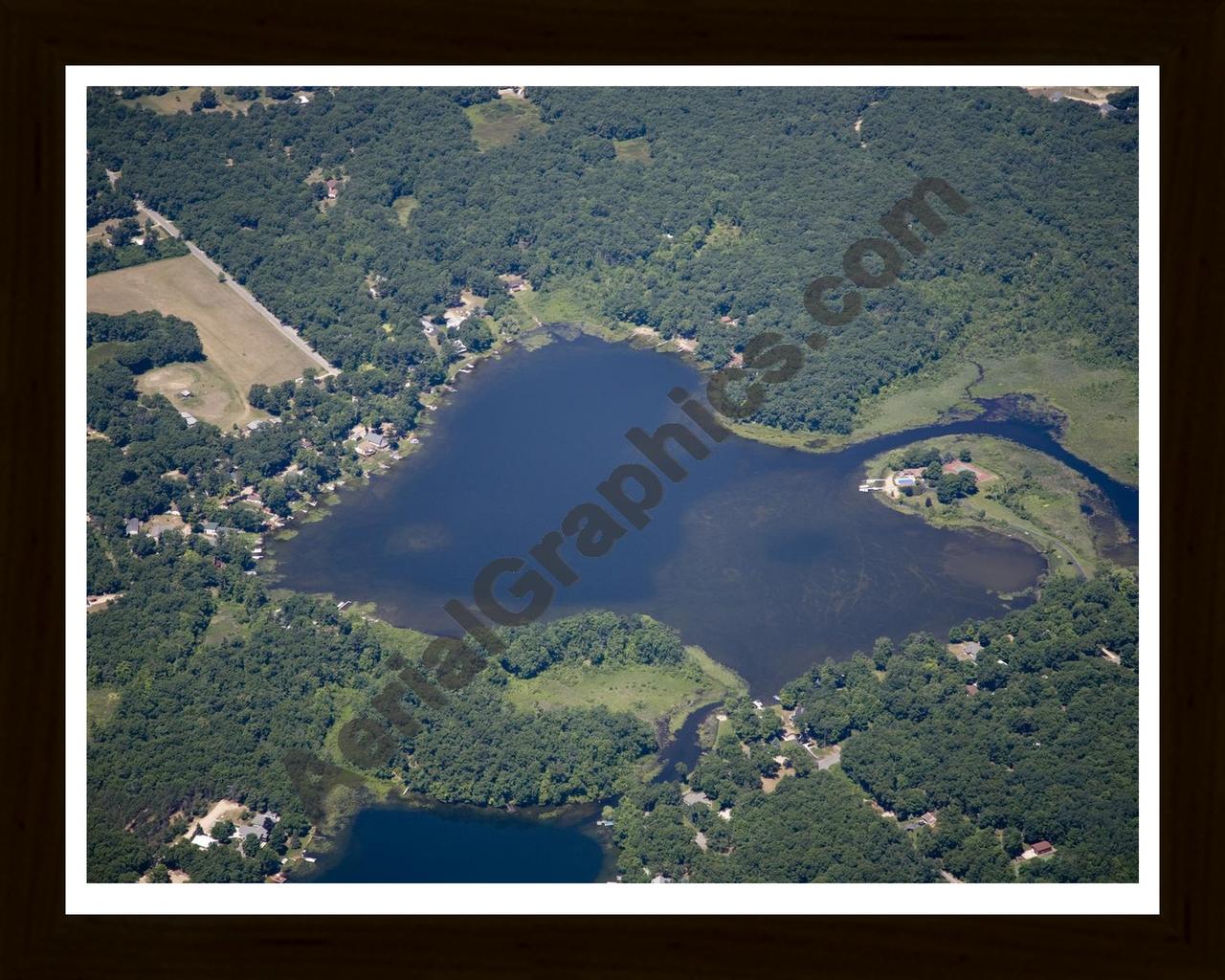 Aerial image of [5017] Thomas Lake in Kent, MI with Black Wood frame