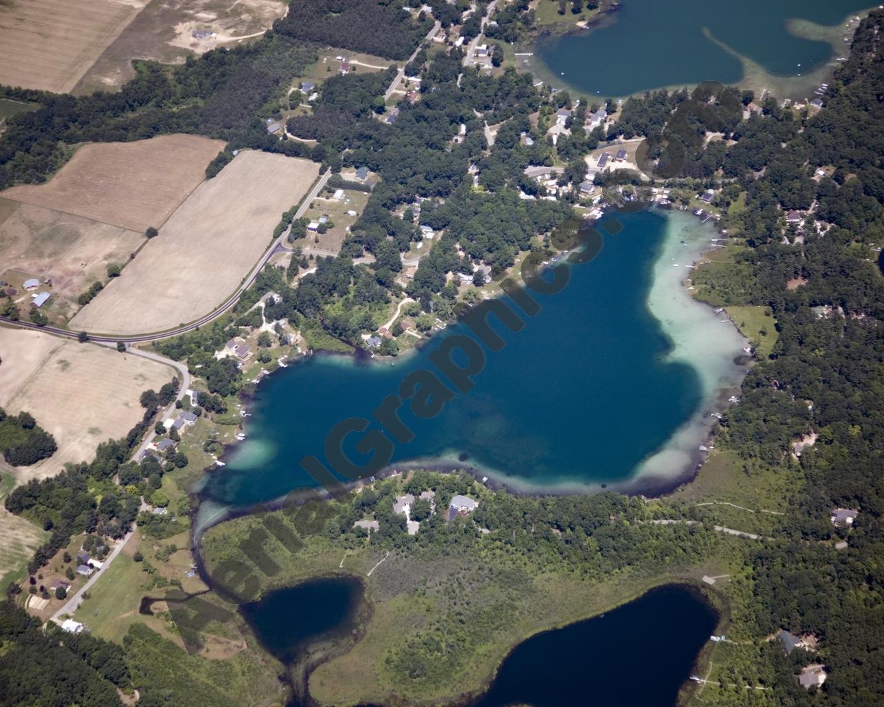 Aerial image of [5019] Blue Lake in Kent, MI with Canvas Wrap frame