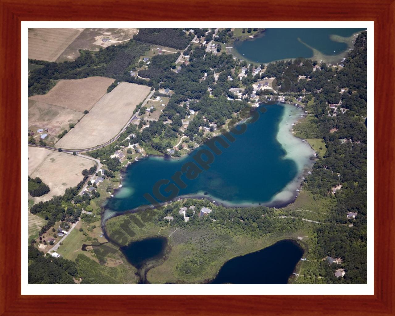 Aerial image of [5019] Blue Lake in Kent, MI with Cherry Wood frame