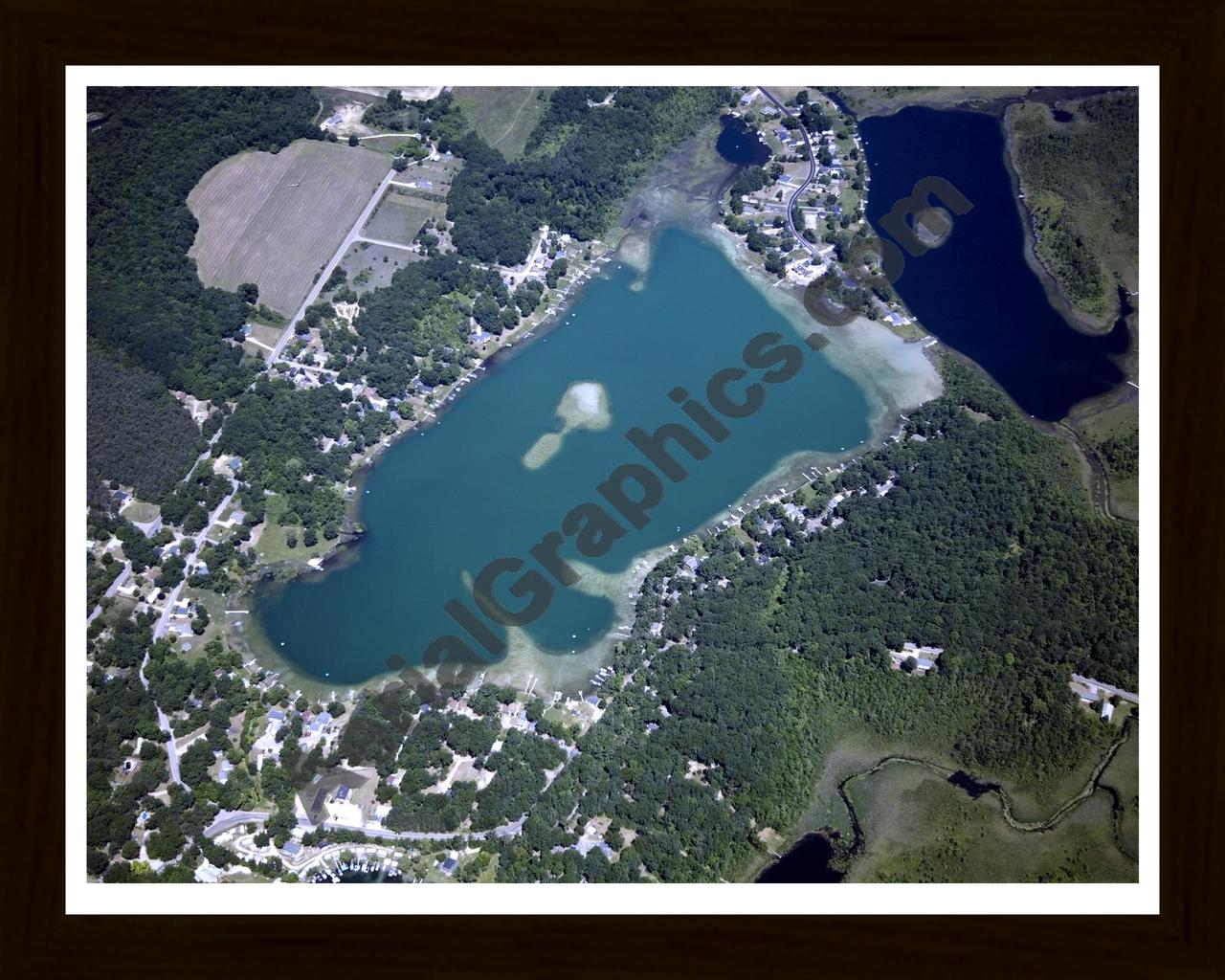 Aerial image of [5020] Maston Lake in Kent, MI with Black Wood frame