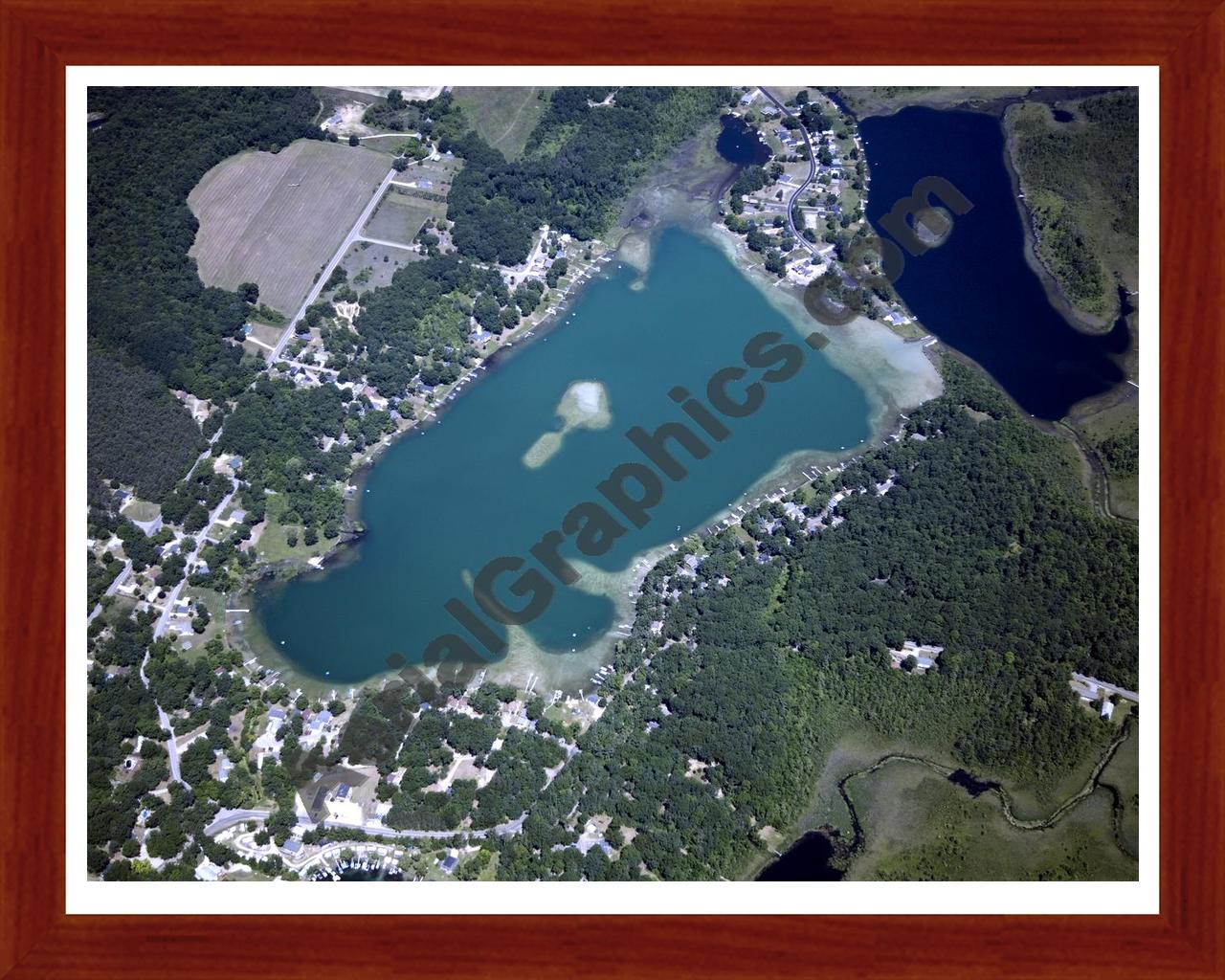 Aerial image of [5020] Maston Lake in Kent, MI with Cherry Wood frame