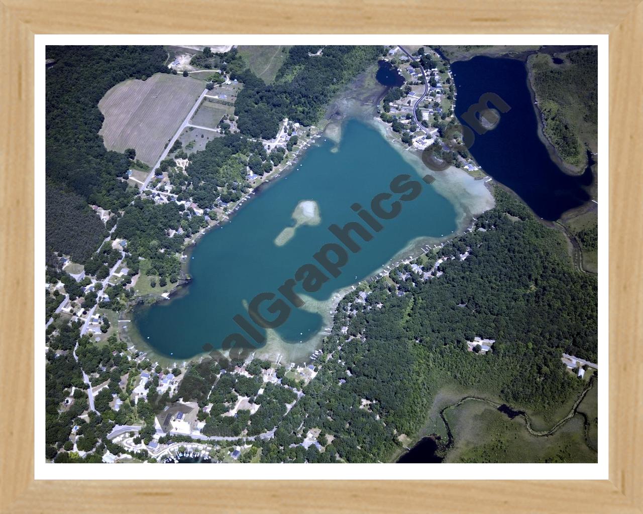 Aerial image of [5020] Maston Lake in Kent, MI with Natural Wood frame