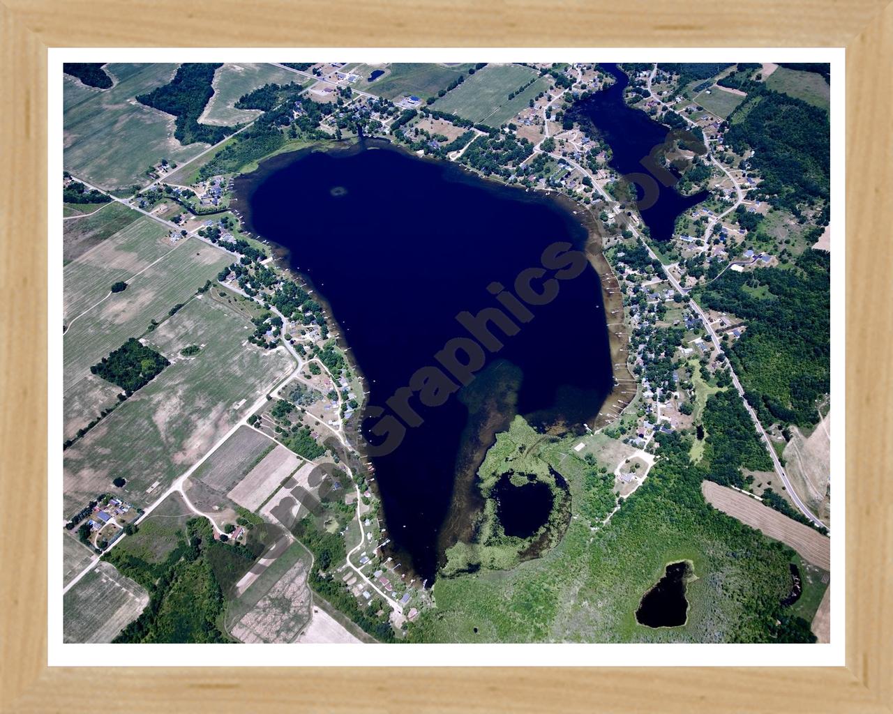 Aerial image of [5027] Dickerson Lake in Montcalm, MI with Natural Wood frame