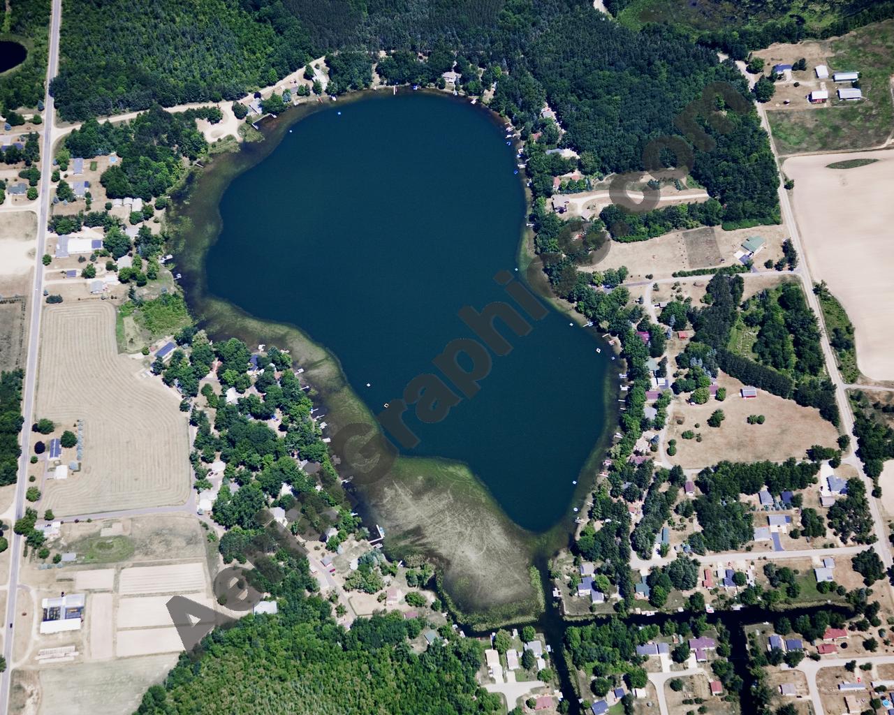 Aerial image of [5028] Nevins Lake in Montcalm, MI with Canvas Wrap frame