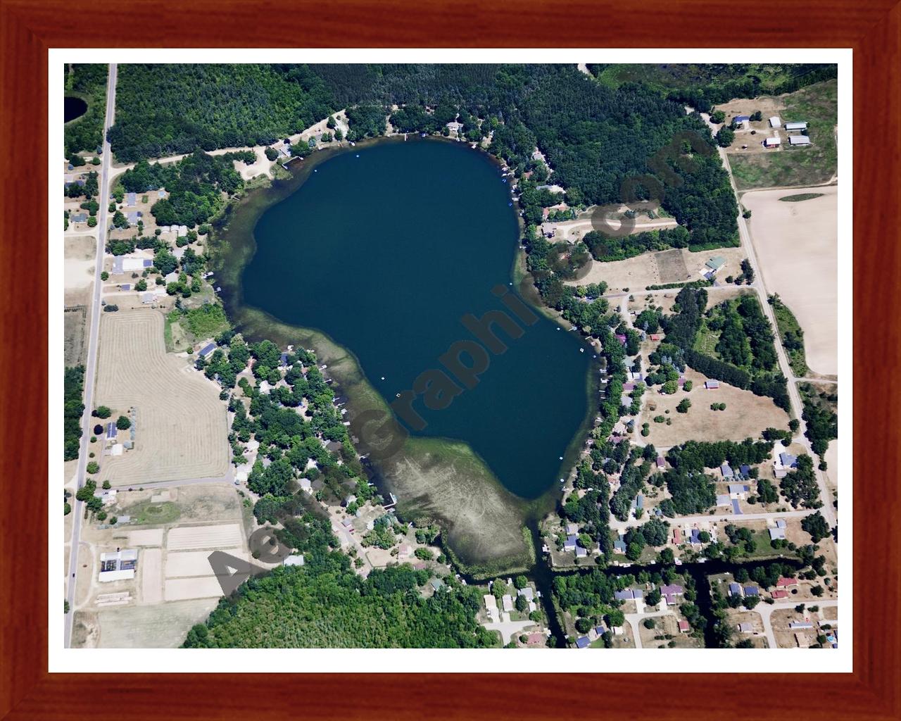 Aerial image of [5028] Nevins Lake in Montcalm, MI with Cherry Wood frame