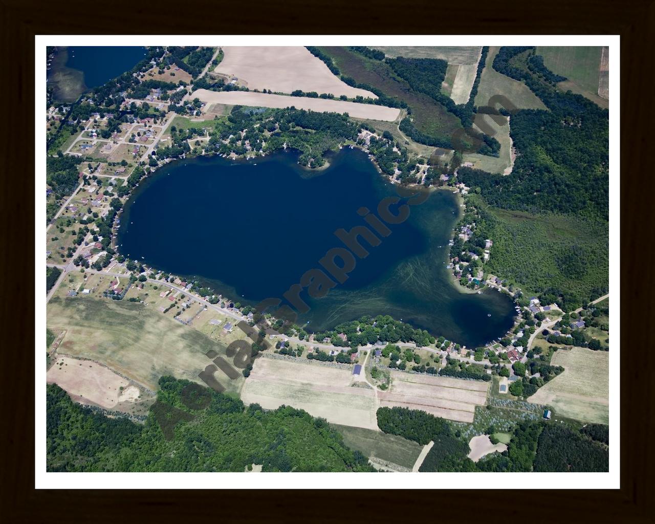 Aerial image of [5029] Derby Lake in Montcalm, MI with Black Wood frame