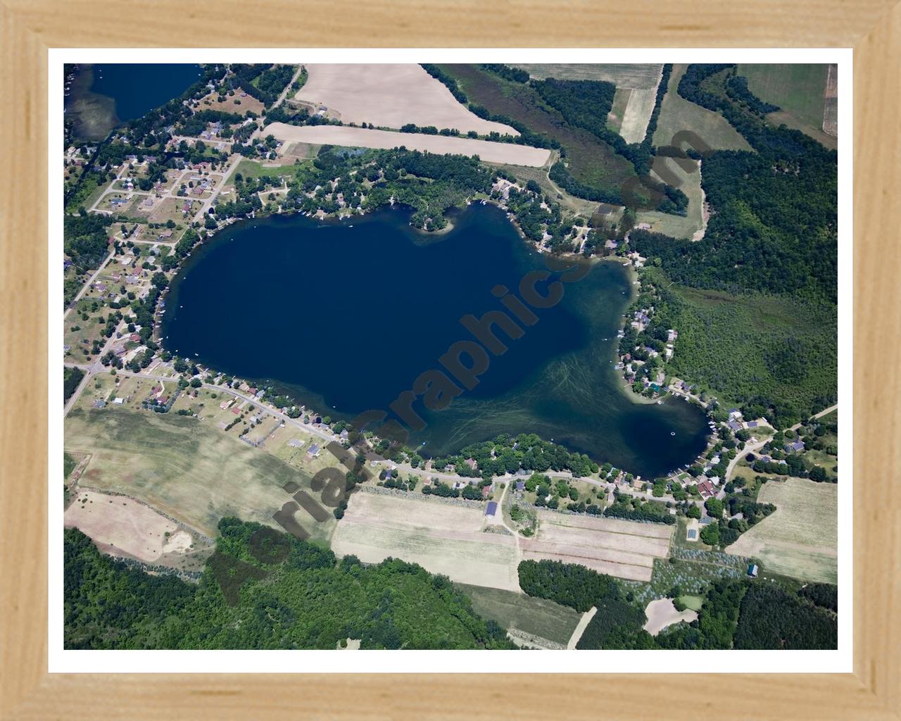 Aerial image of [5029] Derby Lake in Montcalm, MI with Natural Wood frame