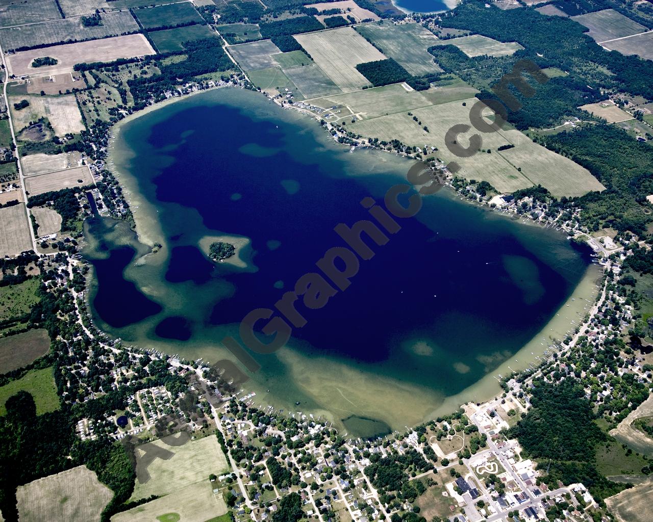 Aerial image of [5030] Crystal Lake in Montcalm, MI with Canvas Wrap frame