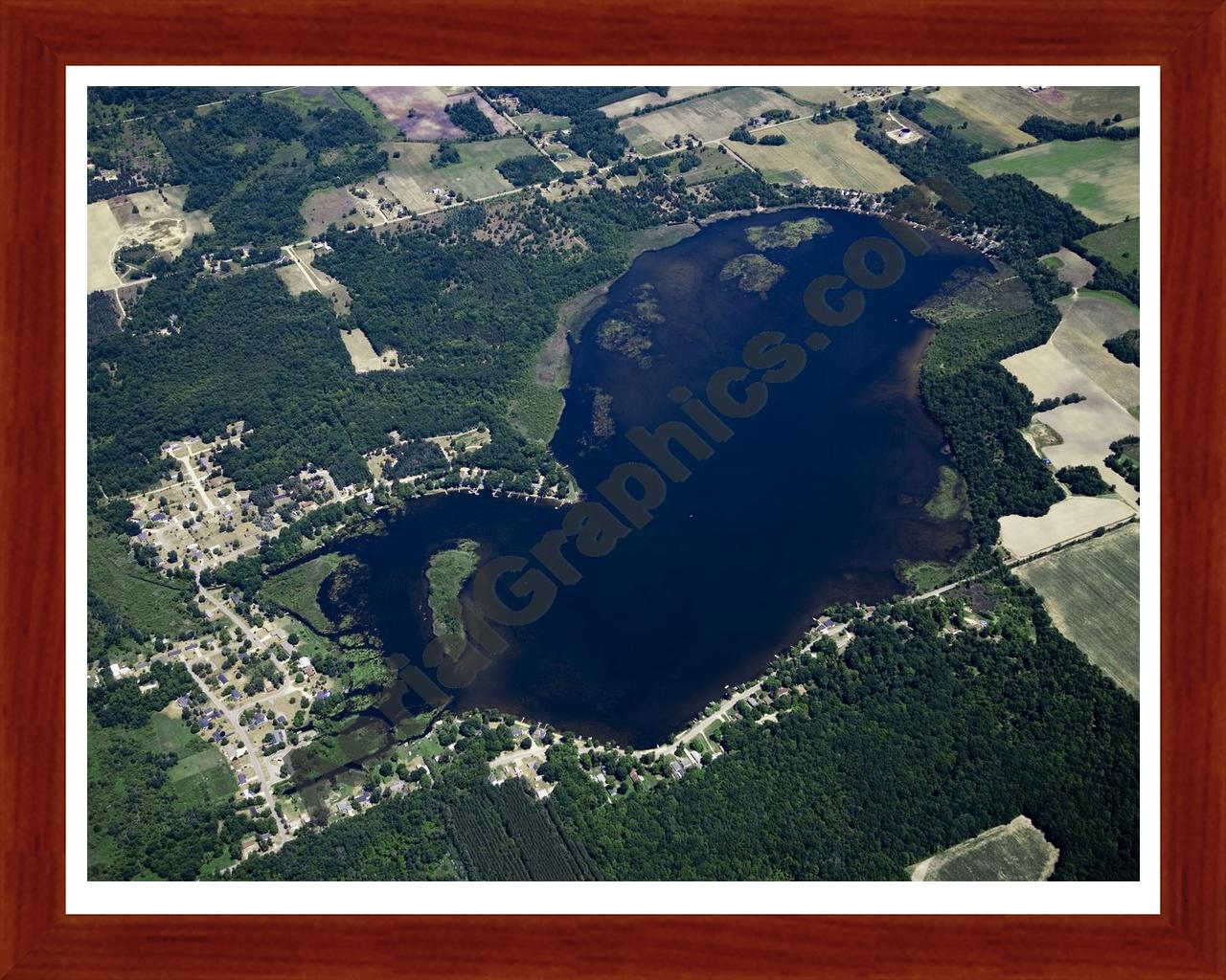 Aerial image of [5031] Duck Lake in Montcalm, MI with Cherry Wood frame