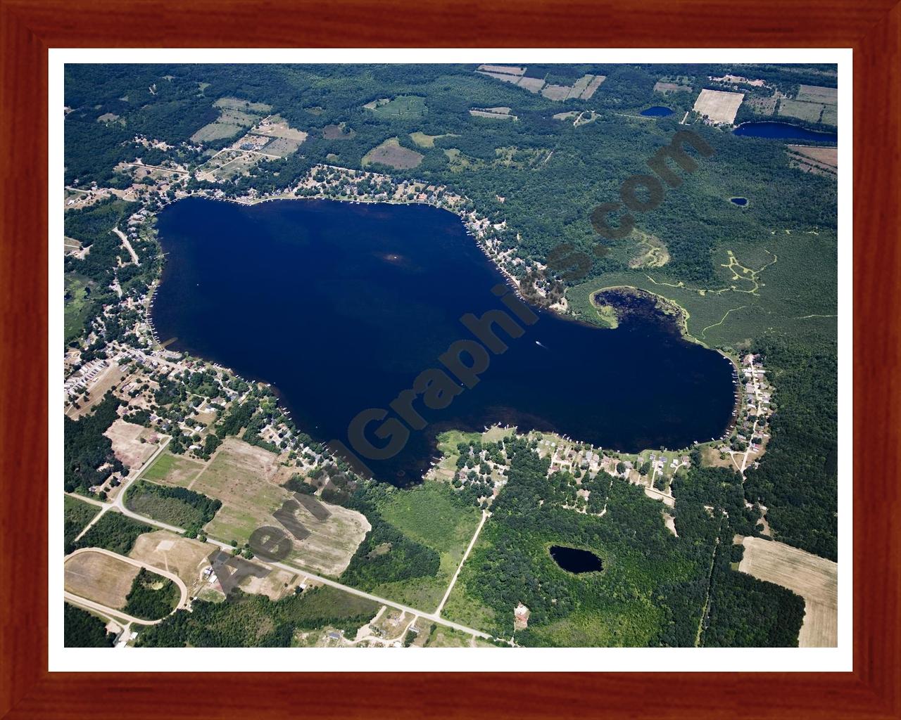 Aerial image of [5032] Long Lake in Ionia, MI with Cherry Wood frame