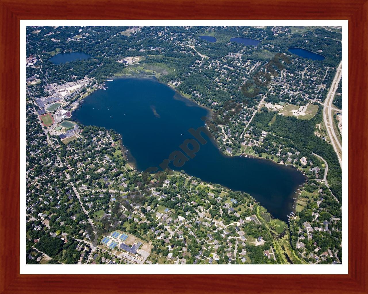 Aerial image of [5033] Reeds Lake in Kent, MI with Cherry Wood frame