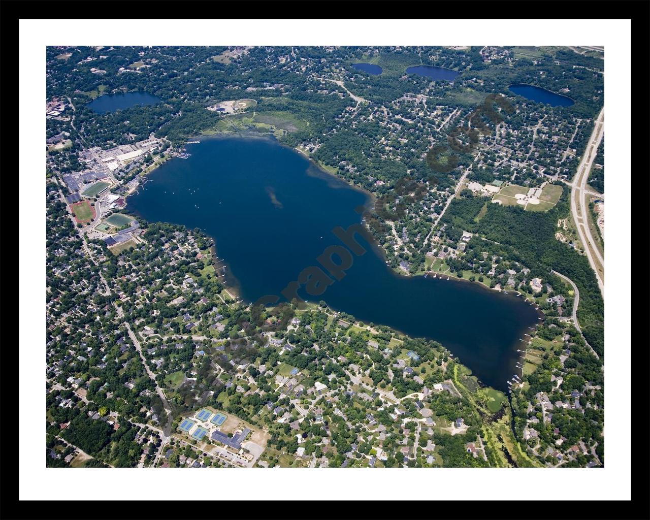 Aerial image of [5033] Reeds Lake in Kent, MI with Black Metal frame