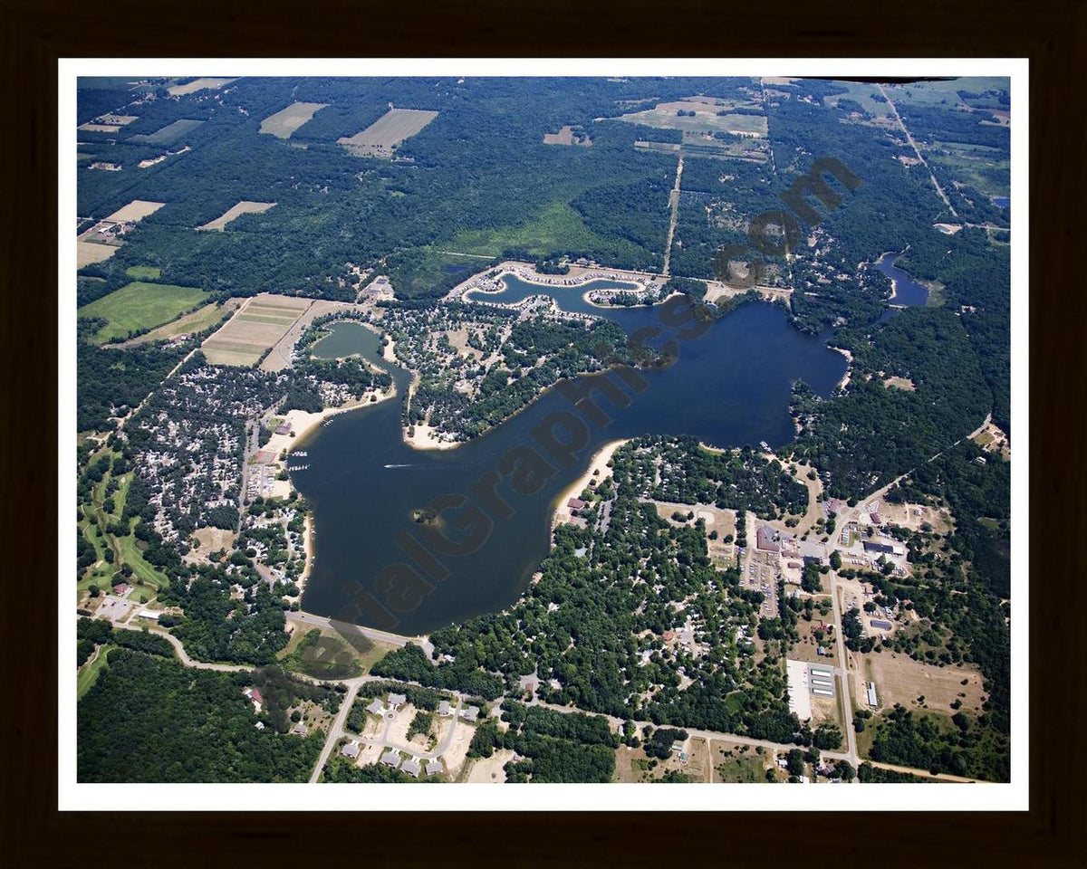 Aerial image of [5034] Monterey Lake in Allegan, MI with Black Wood frame