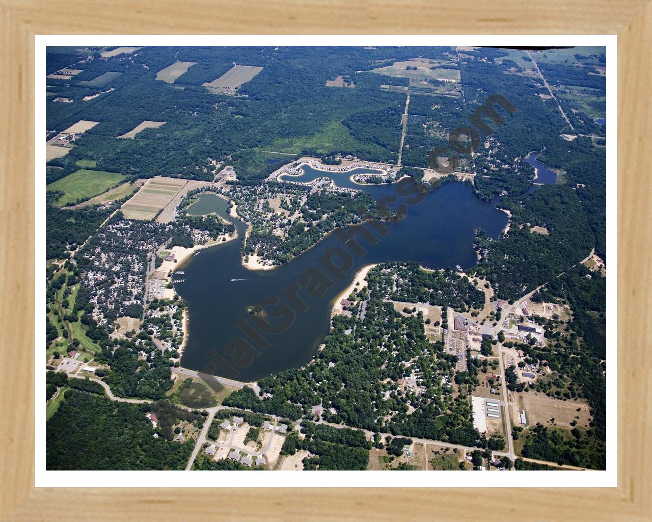 Aerial image of [5034] Monterey Lake in Allegan, MI with Natural Wood frame