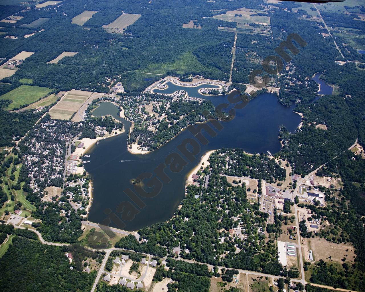 Aerial image of [5034] Monterey Lake in Allegan, MI with Canvas Wrap frame