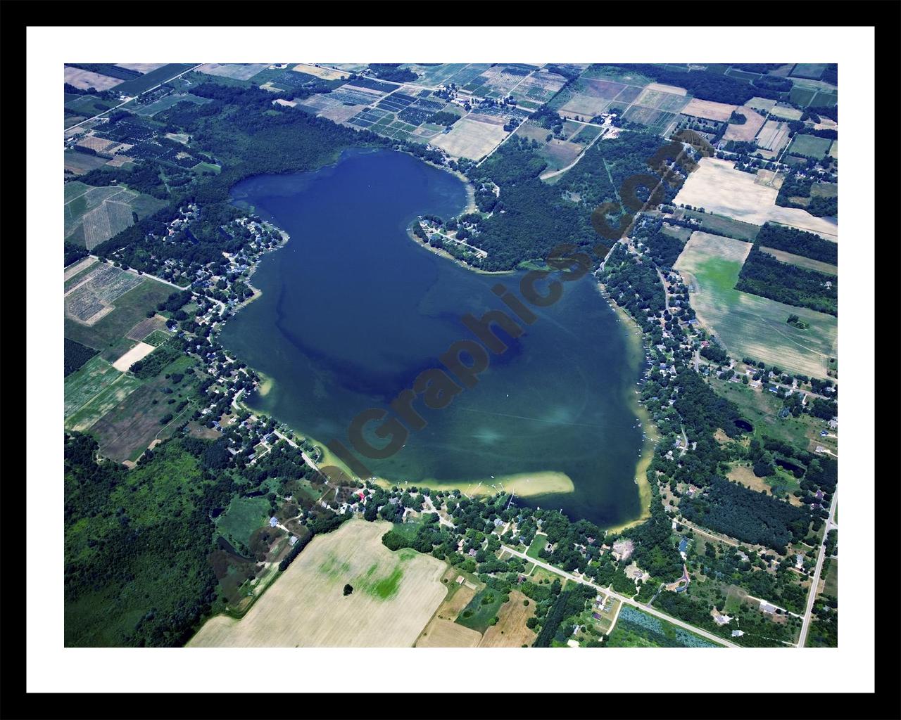 Aerial image of [5035] Hutchins Lake in Allegan, MI with Black Metal frame