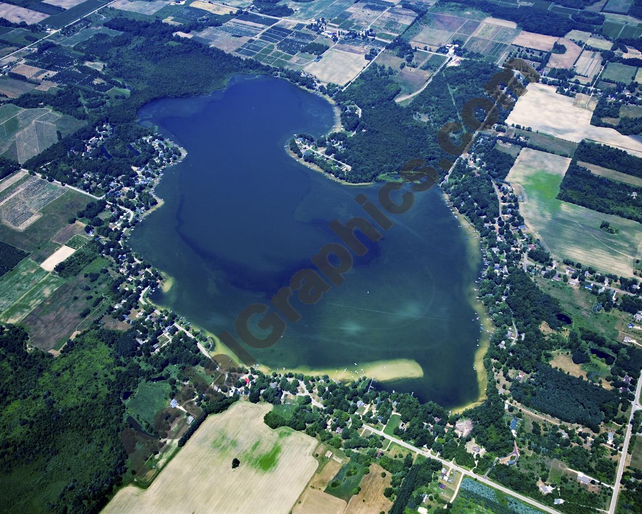 Aerial image of [5035] Hutchins Lake in Allegan, MI with Canvas Wrap frame