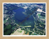 Aerial image of [5035] Hutchins Lake in Allegan, MI with Natural Wood frame