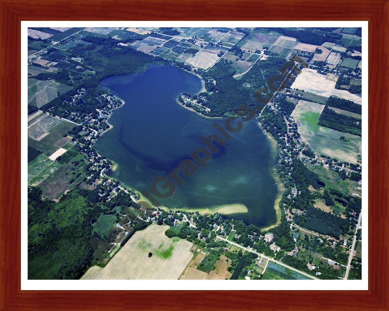 Aerial image of [5035] Hutchins Lake in Allegan, MI with Cherry Wood frame