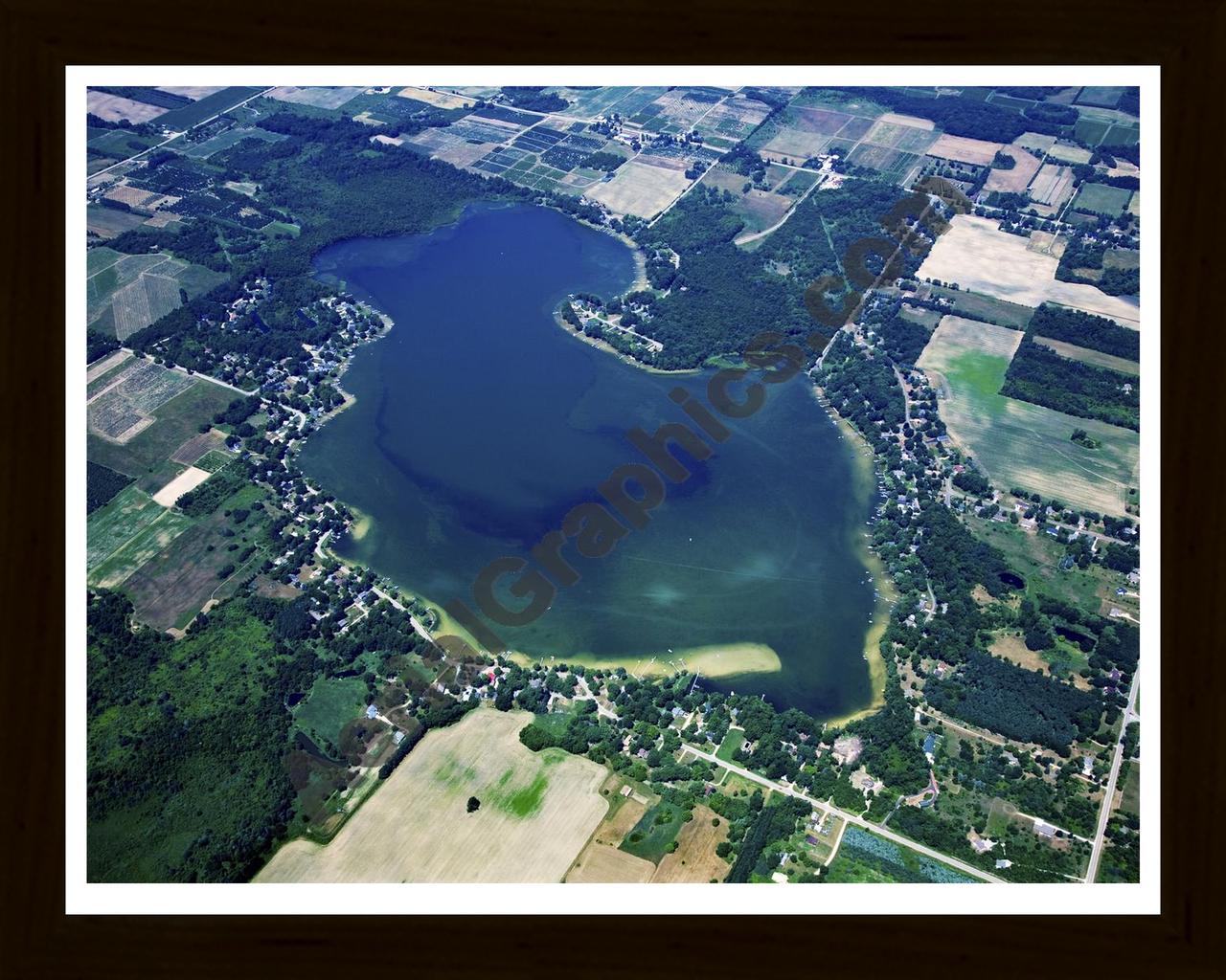 Aerial image of [5035] Hutchins Lake in Allegan, MI with Black Wood frame