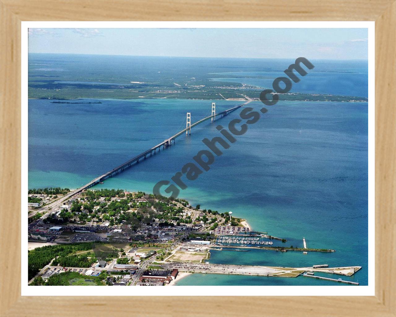 Aerial image of [5055] Mackinac Island with Natural Wood frame