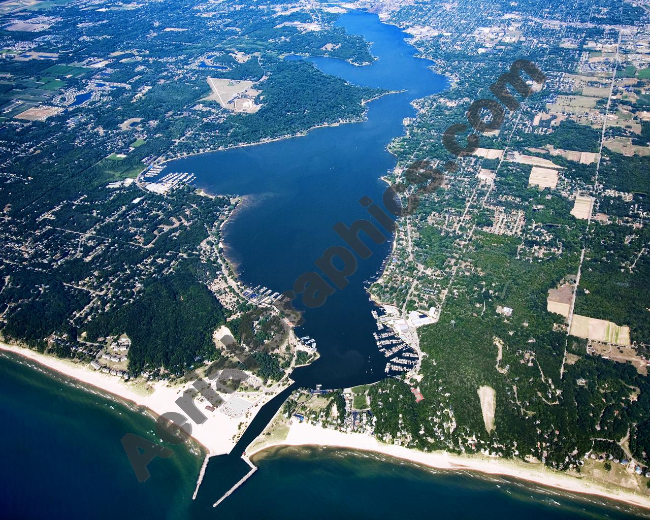 Aerial image of [5062] Lake Macatawa in Ottawa, MI with Canvas Wrap frame